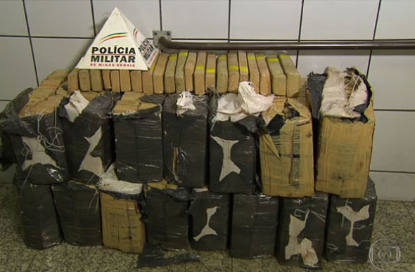 Os policiais encontraram 365 barras de maconha, que pesam cerca de 308 quilos / Foto: Reprodução / Globo 
